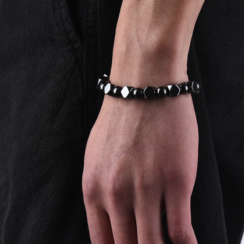 Men's Black Obsidian, Hematite & Tiger Eye Beaded Bracelet, Daily Wear